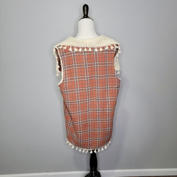 Easel Soft Sherpa Lined Orange Plaid Vest  Womens Size Large Cozy Warm‎ - Picture 3 of 8
